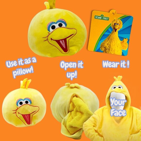 Sesame Street Big Bird Adult Snugible 2-in-1 Blanket Hoodie & Pillow! NEW! - Picture 2 of 8